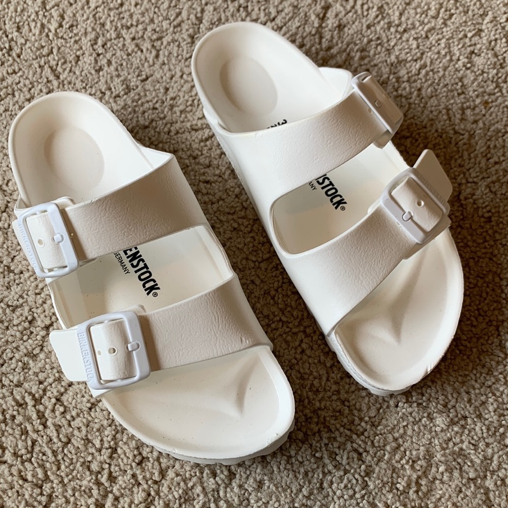 Worn once white rubber Birkenstocks size 37